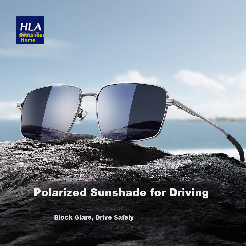HLA Polarized Sunglasses Men's Driving Safety Sunglasses Men's Square Glasses Trendy Gift Gun Frame Grey Lens