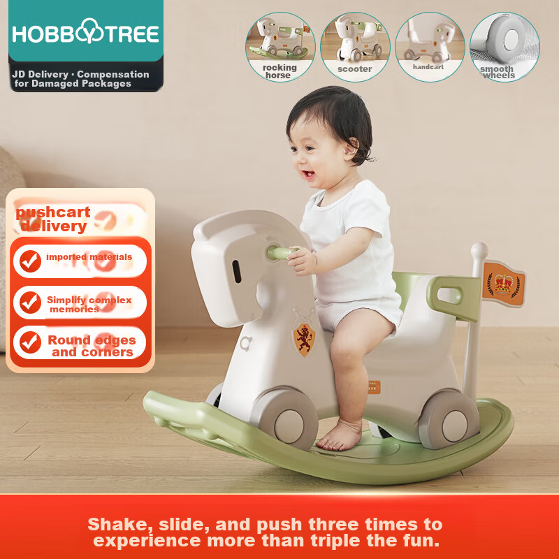 Habishu Children's Rocking Horse, Push Car, And Stroller Three-In Baby And Toddler Multifunctional Anti-Fall Knight Horse Toy