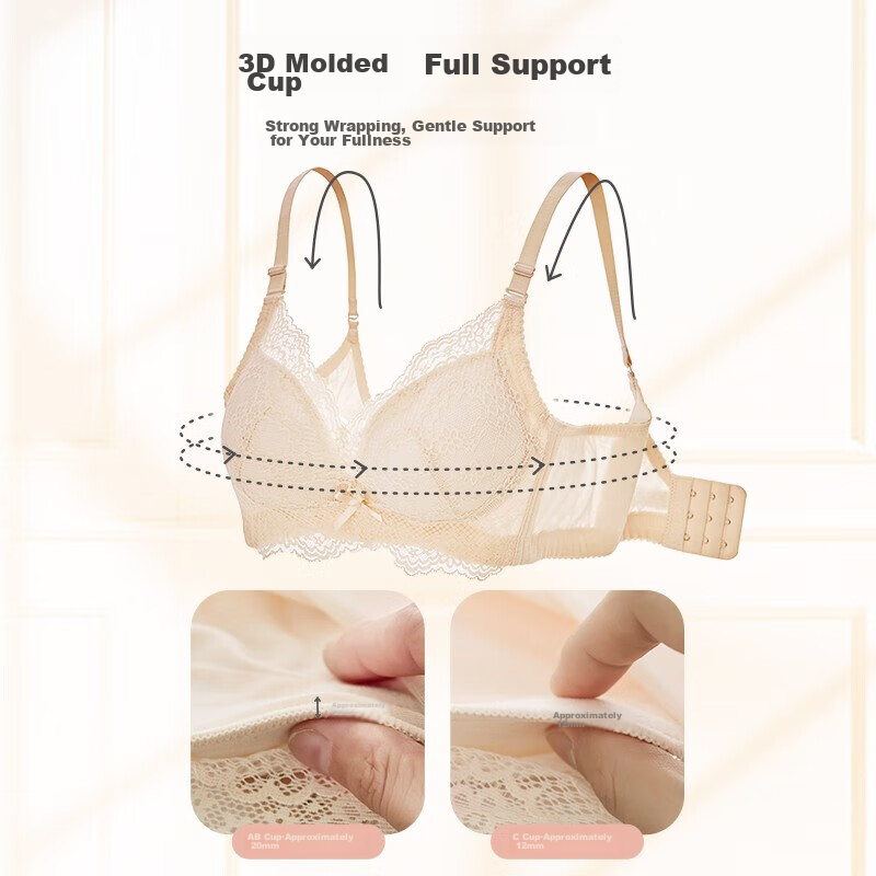 Dushiliren Women's Lingerie Set, Wireless, Side Support, Push-Up, Breathable, Sexy Lace, Gift, 2B25W2