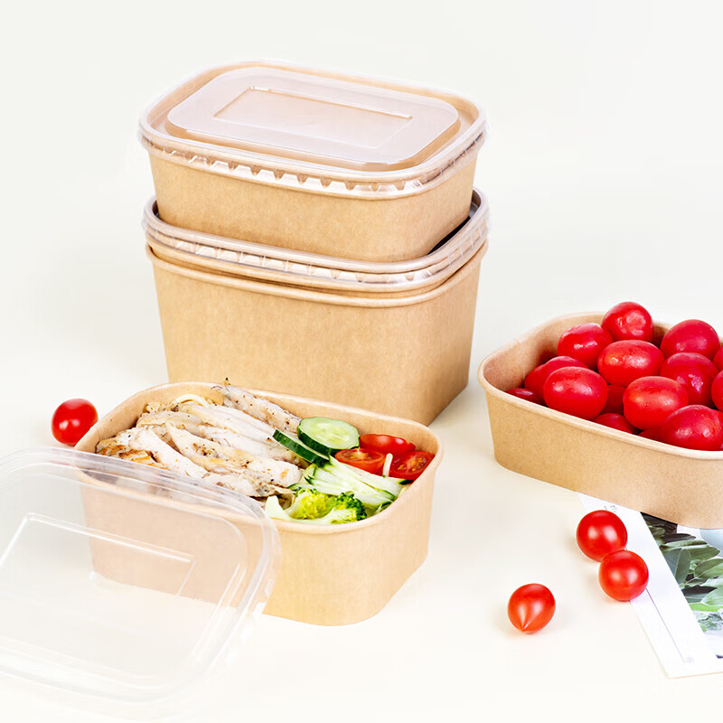 Fangcaodi Disposable Thick Kraft Paper Takeout Boxes, 500ml*15 Sets, Picnic Lunch Boxes, Fast Food Containers, Bento Boxes with Lids, Paper Boxes