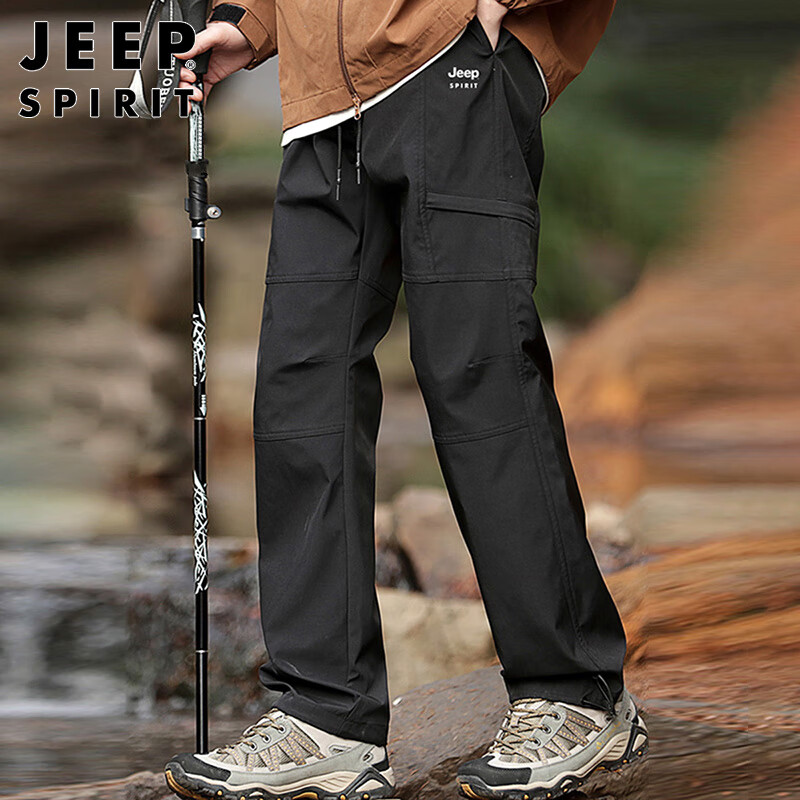 JEEP SPIRIT Men's Casual Pants Autumn and Winter Outdoor Windproof Pants Men's Straight Work Pants Men Black XL