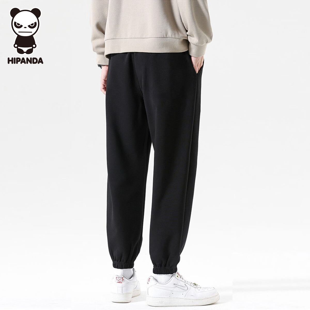 HIPANDA Men's Casual Pants Spring Drawstring Design Printed High Waist Straight Wide-Leg Casual Loose Brand Trousers Black 2XL