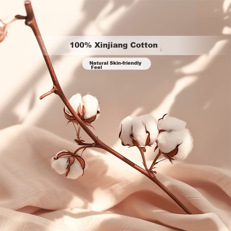 FUANNA Bedding Set, 100% Xinjiang Cotton, Cream-Colored Knitted Cotton Bed Sheet Set, King Size 230*229cm