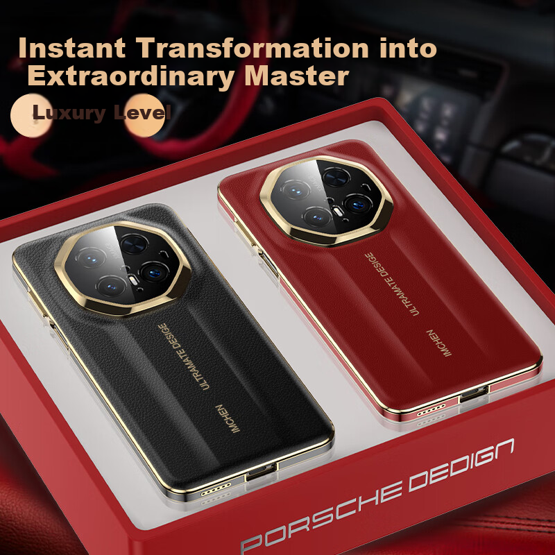 IM-CHEN Porsche Master Series Leather Phone Case for Huawei Mate 70 Pro and Mate 70 RS, Pro+ Universal Top Layer Cowhide Luxury High-end Full Protection Case - Red