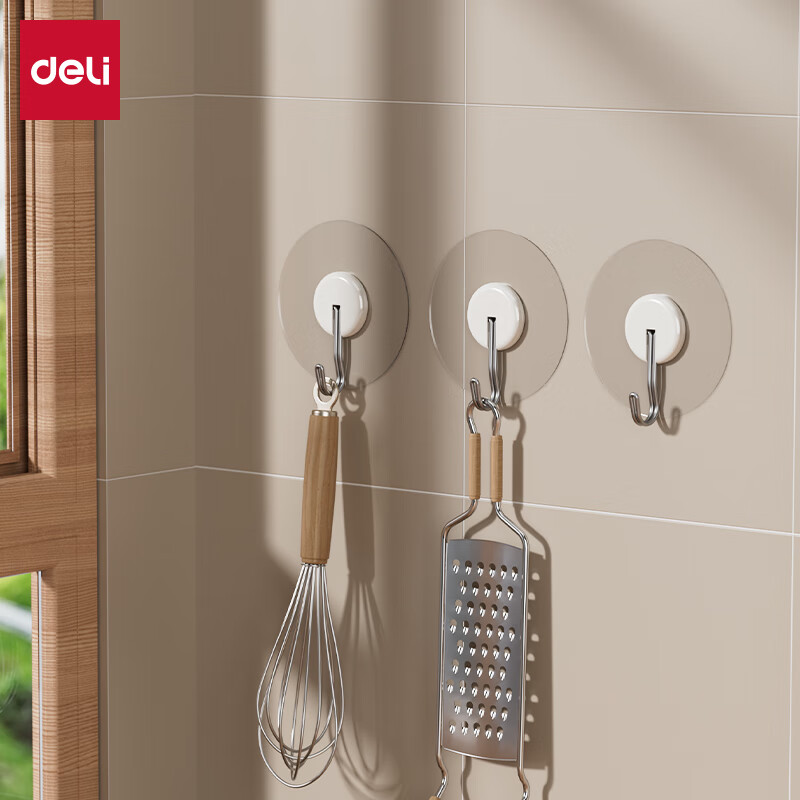 Deli Strong Invisible Adhesive Hooks 3kg Heavy Duty Reusable Hooks for Bathroom Kitchen Door Back Hanging 2pcs 19374-2