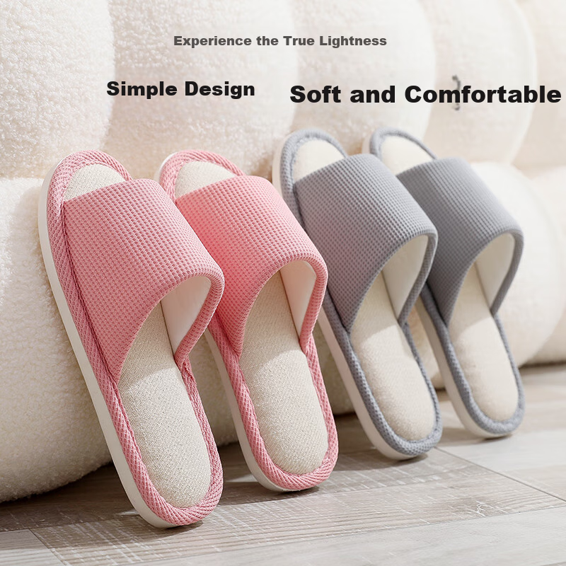 GUOLUOFEI Japanese Style Linen Slippers Men and Women Indoor Couple Wooden Floor Soft Bottom Breathable Four Seasons Cool Slippers Green 42-43
