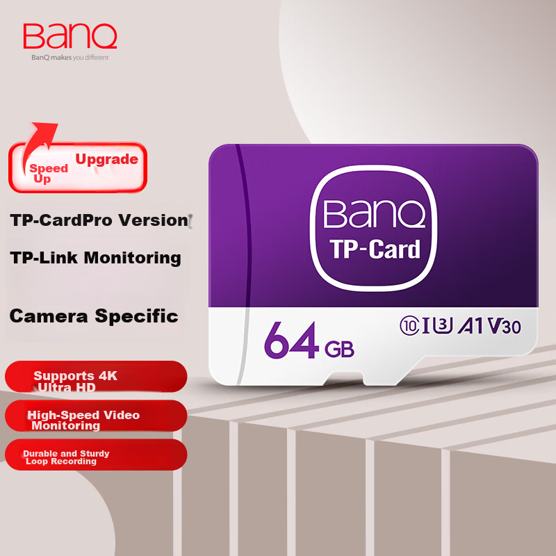 Banq 64GB TF (MicroSD) Memory Card, A1 U3 V30 4K, TP-LINK Video Surveillance Camera Dedicated, Dash Cam Memory Card