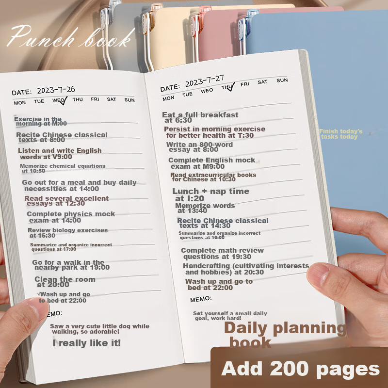 Ujia Daily Planner, Study Schedule, Time Management, Compact And Portable, Work Efficiency Manual, Calendar, Journal, To-Do List, Planner, Gray And Blue