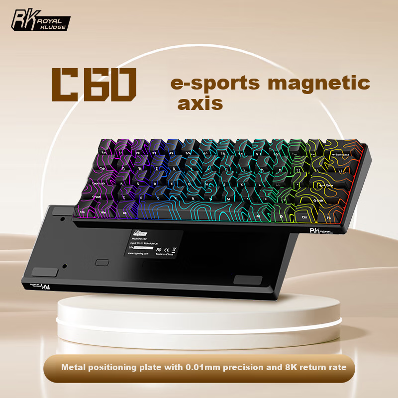 RK C60 Magnetic Axis Keyboard RT E-sports Gaming Customized Wired RGB Lighting Full Key Hot Swap Web Drive Unfear Contract Black High Line Jia Dalong Magnetic White Axis