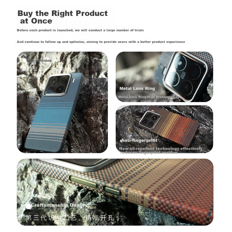 CONGA Kevlar Aramid Fiber Full Protection Case for Xiaomi 15 Pro Ultra Thin Hard Shell Anti-drop Heat Dissipation Star River Magnetic Absorption Fine Metal Ring Fire