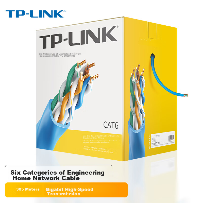TP-LINK TL-EC600 (Blue) Professional-Grade Original Category 6 Unshielded High-Speed Ethernet Cable, Oxygen-Free Copper CAT6 Cable for Home Installation, 305 Meters