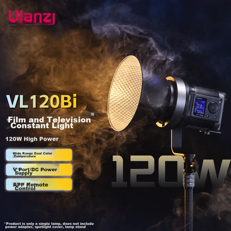 Ulanzi VL120Bi 120W Dual-Color Temperature Fill Light, V-Mount Video Continuous Light (With App), COB Light, Photography Light, Live Streaming Soft Light, Live Streaming Camera Lighting