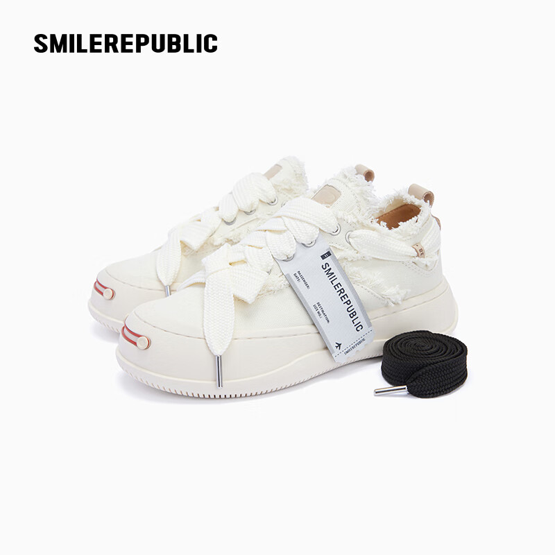 SmileRepublic Black and White Low-Top Open-Toe Smiley Platform Canvas Shoes White Size 35