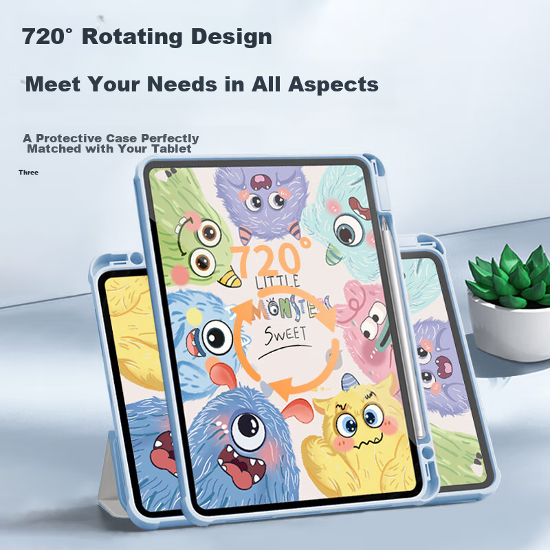 ASWA Protective Case for Huawei MatePad Air 12 2024 Model, 12-Inch Tablet with Pencil Holder, 360-Degree Rotating, Horizontal And Vertical Support, Cartoon Painting, Shockproof, Anti-Bend, Tri-Fold De
