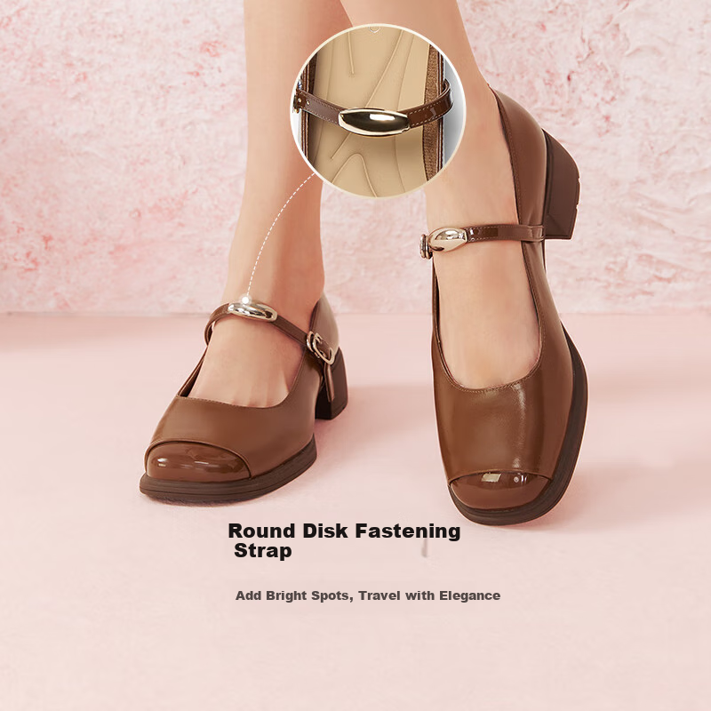BaiSiTu 25 Spring Mall Same Style Simple Retro Mary Jane Shoes Chunky Heel Women's Single Shoes M2501AQ5 Brown 38