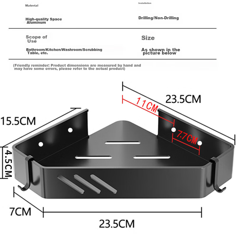 Bai Zi Bathroom Storage Rack, Thickened Space Aluminum, No Drilling Required, Triangular Shelf, Bathroom Corner Organizer