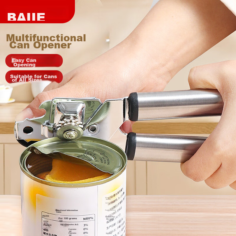 Baijie Stainless Steel Can Opener, Multi-Functional Can Opener, Simple Bottle Opener Tool