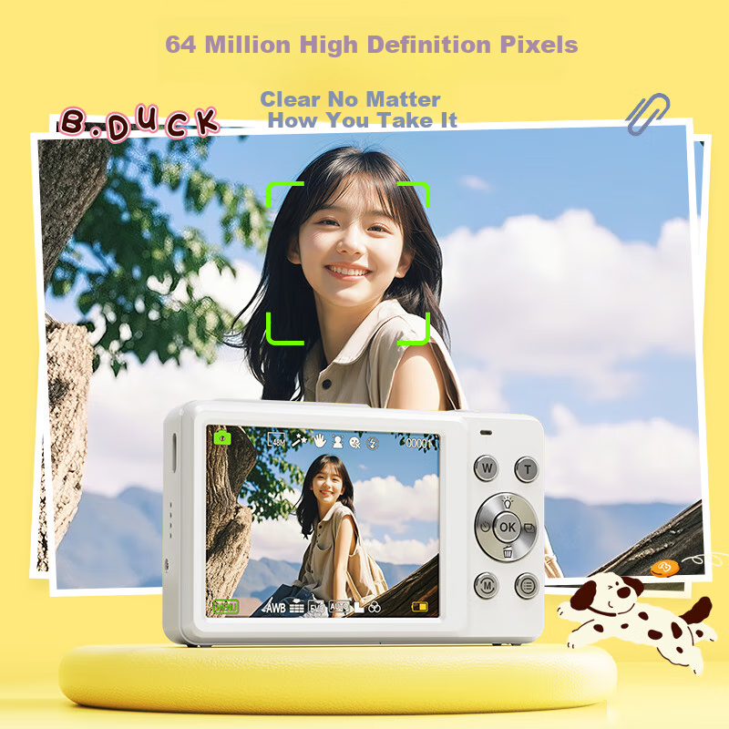 CAIZU (CAIZU) [Little Yellow Duck Gift Box] Student Digital Camera Entry-level HD Travel Campus Card Machine Flat CCD Camera Replaceable with Mobile Phone Children's Camera 64G White