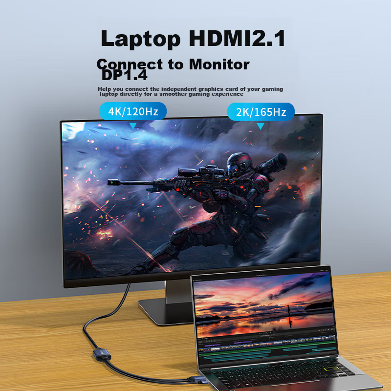 Biaze HDMI 2.1 to DP 1.4 Converter Cable, 2 Meters, 8K/60Hz Displayport Male Video Converter Cable, Computer PS4 to Monitor Adapter