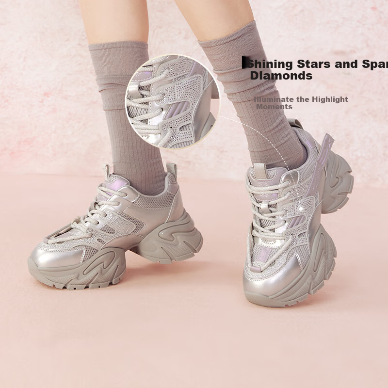 BaiSiTu 25 Spring Mall Same Style Simple Outdoor Platform Women's Casual Shoes A8882AM5 Silver Size 37