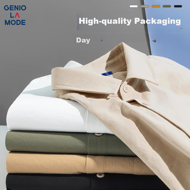 GENIOLAMODE Men's Short-Sleeve Shirt, Summer Ice Silk Cool-Feeling Breathable Quick-Dry Loose Simple Wrinkle-Resistant No-Iron Shirt, Light Beige, 2XL