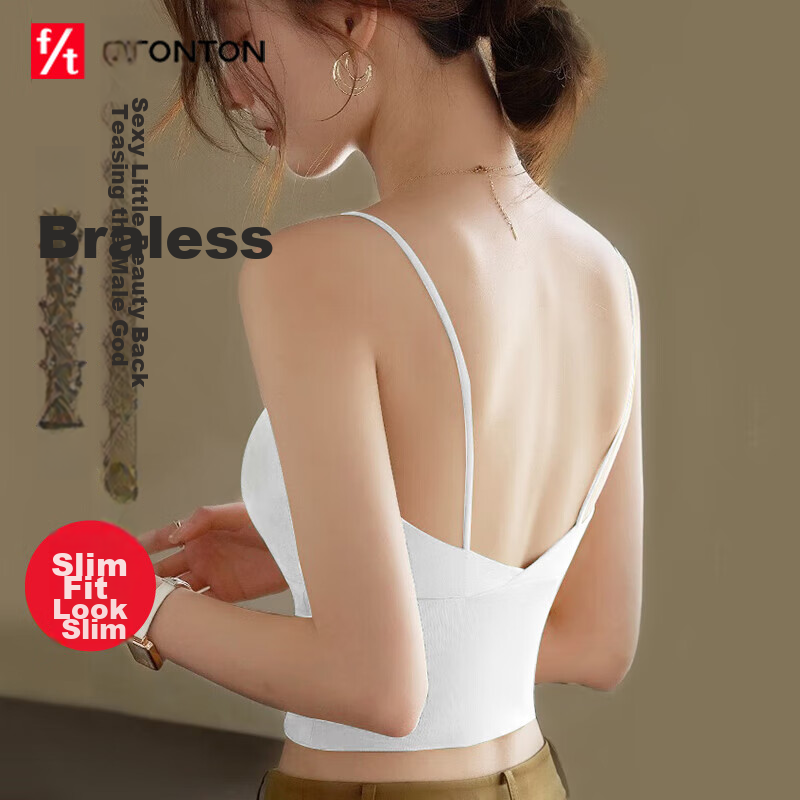 FitonTon Women's Camisole Bra, Beautiful Back Design, Sports Yoga Bra with Built-In Pads, Sexy Undershirt, White, Size M