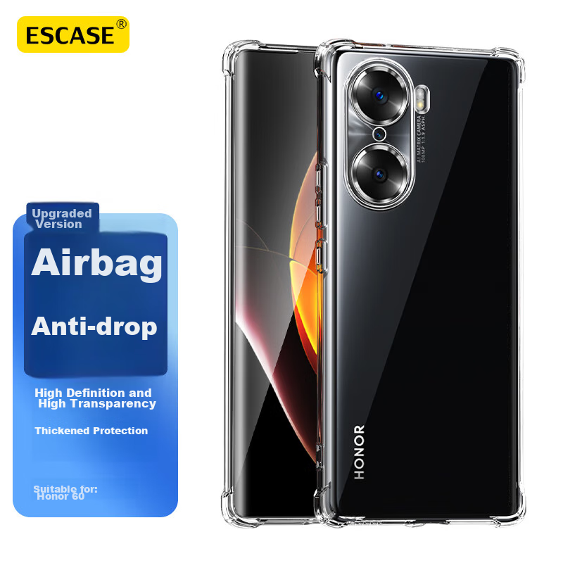 ESCASE Honor 60 Phone Case, Protective Cover for Huawei, Full Protection, Shockproof, Transparent Soft Shell, TPU Airbag, Unisex (With Lanyard Hole), ES-Ip9 Series, Upgraded Transparent White