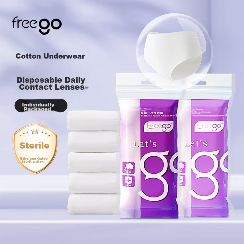 Freego Pure Cotton Disposable Underwear for Women, Sterilized, No-Wash, for Pregnant Women, Menstruation, Travel, Business Trips, White, XL, 5-Pack