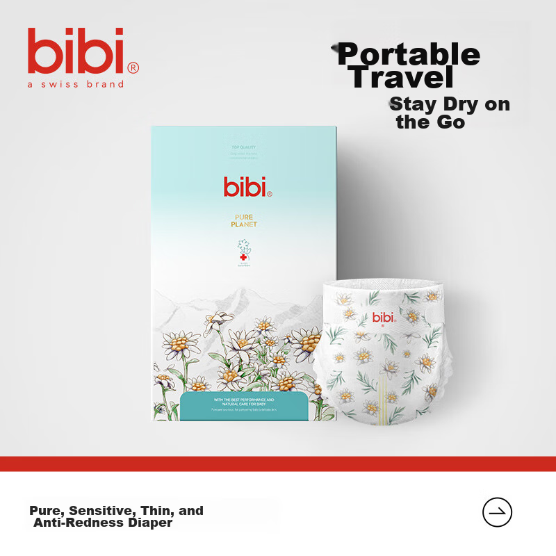 Bibi Pure Planet Mini Baby Diapers, Size S, 30 Pieces (4-8kg), Breathable, Dry, Portable Pack [Brand Direct Supply, Safe Quality]