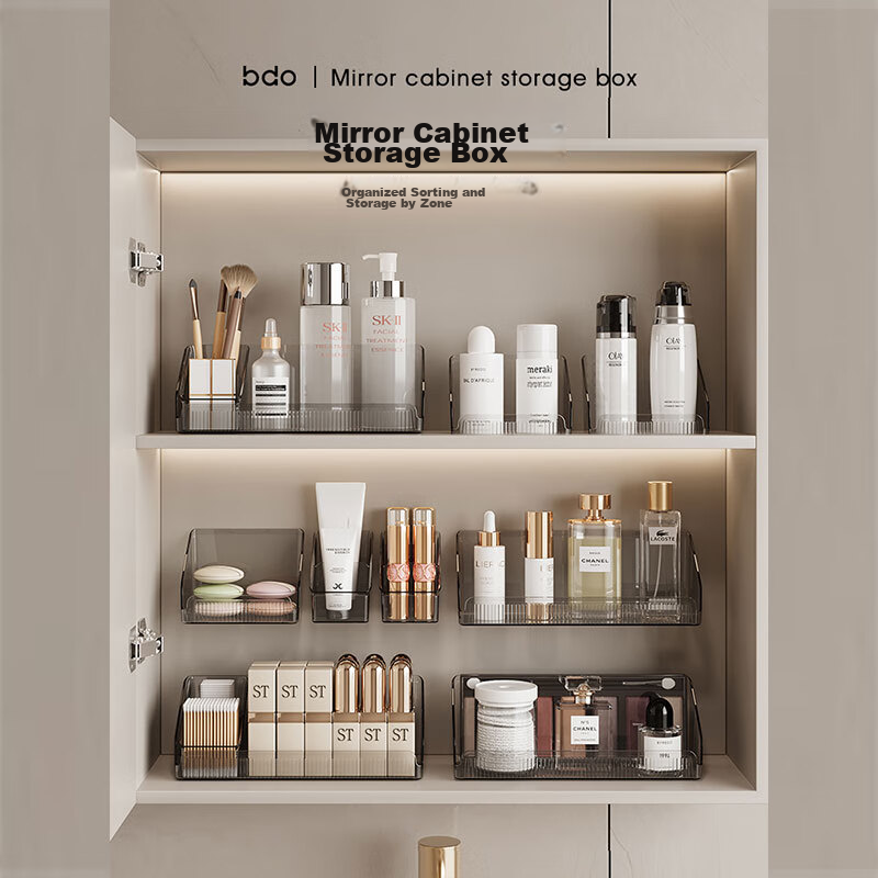BDO Mirror Cabinet Storage Box, Desktop Cosmetics Lip Organizer, Bathroom Storage Container, Storage Rack, Large Size