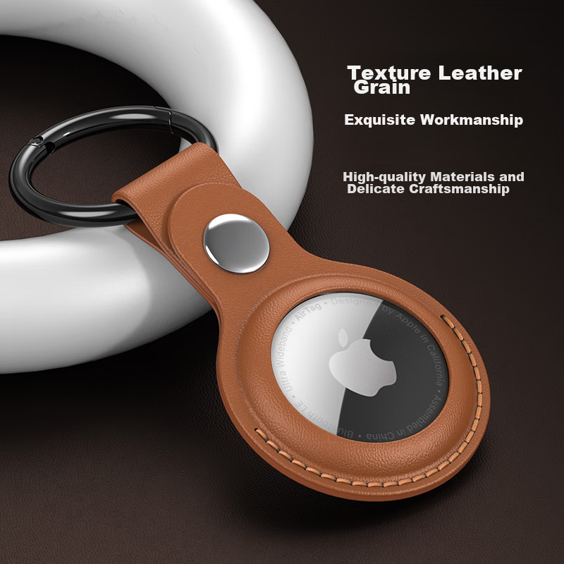 ESCASE 2021 New AirTag Protective Case, Apple AirTag Simulation Leather, Anti-Loss Tracker, Dirt-Resistant, Shockproof, with Hook, Key Case, ES-KPLE01, Saddle Brown
