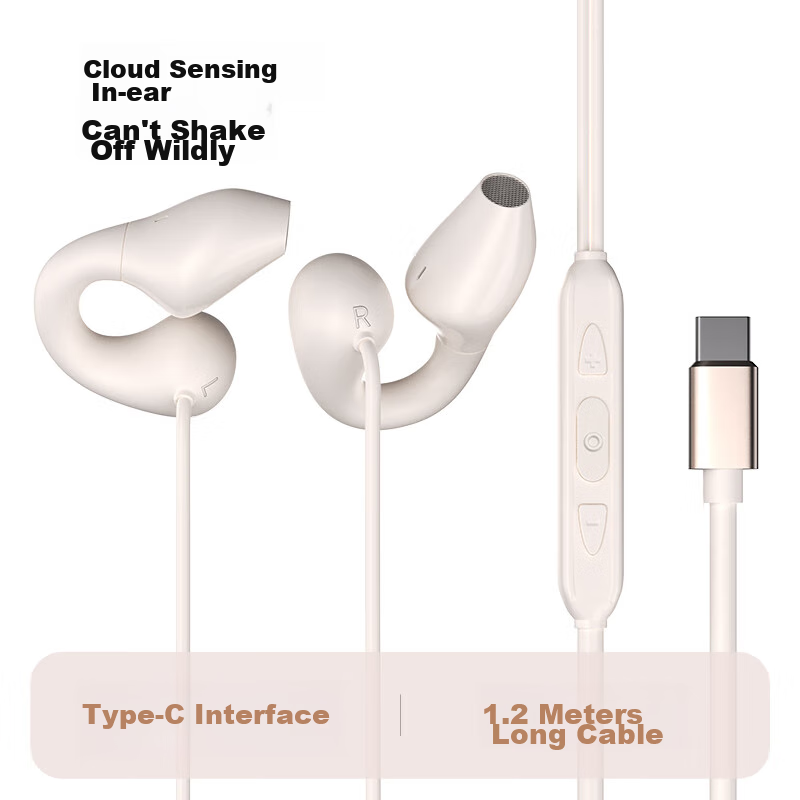 DIVO In-Ear Clip-On Wired Headphones, Bone Conduction, Sports, 1.2m Cable Length, Single Plug, Type-C Flat Plug, 2024 Model, Compatible with Huawei, Sony, Android Phones