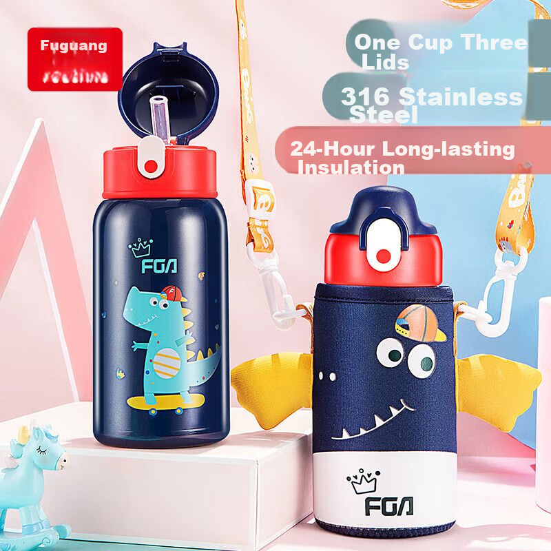 FGA Fuguang Children's Insulated Cup, 316 Stainless Steel, for Boys And Girls, Students, Straw Water Bottle, Large Capacity, 580ML