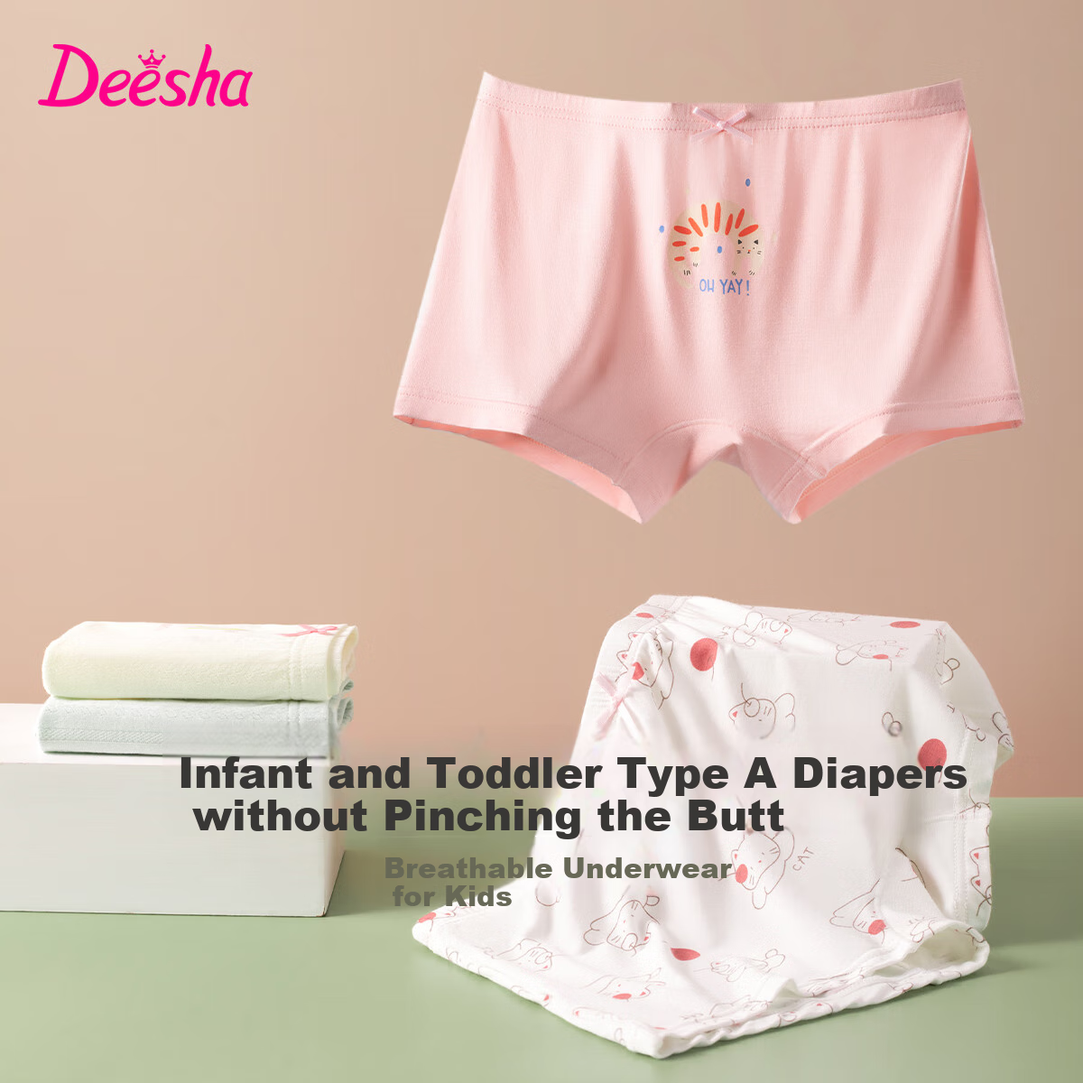 DEESHA DEESHA Girls' Underwear 3-Pack, Thin and Breathable, Antibacterial, No PP Clip, 7A Grade, Three Colors in One Set, Size 130