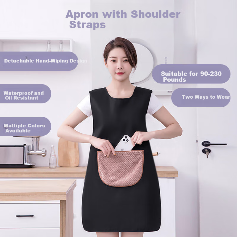 PINYU Apron Waterproof and Oil-proof Kitchen Apron Adjustable Workwear Labor Protection Household Cleaning Black