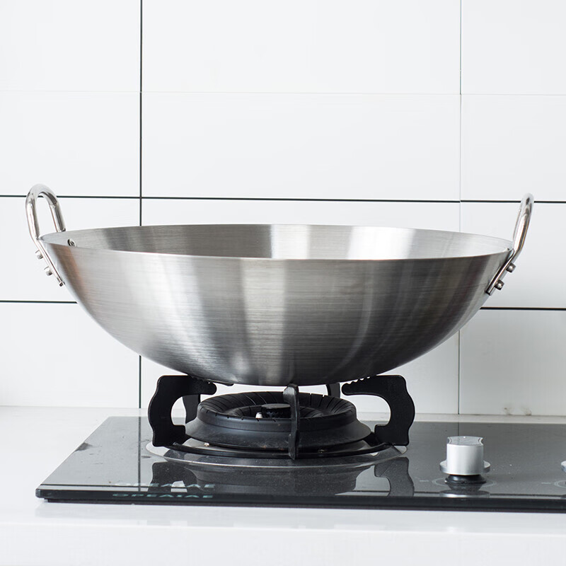 Quanshi Stainless Steel Commercial 60cm Double-ear Frying Pan for Restaurants, Non-stick Coating-free, Less Smoke, Round Bottom Stir-fry Pan