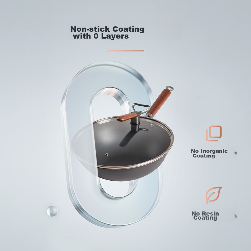Sanhe Nitrogen Rust-Proof Wok, Non-Coated Micro-Nano Non-Stick Cast Iron Pan, Low-Oil Smoke-Emitting, Specially Designed for Gas Stoves, 30cm