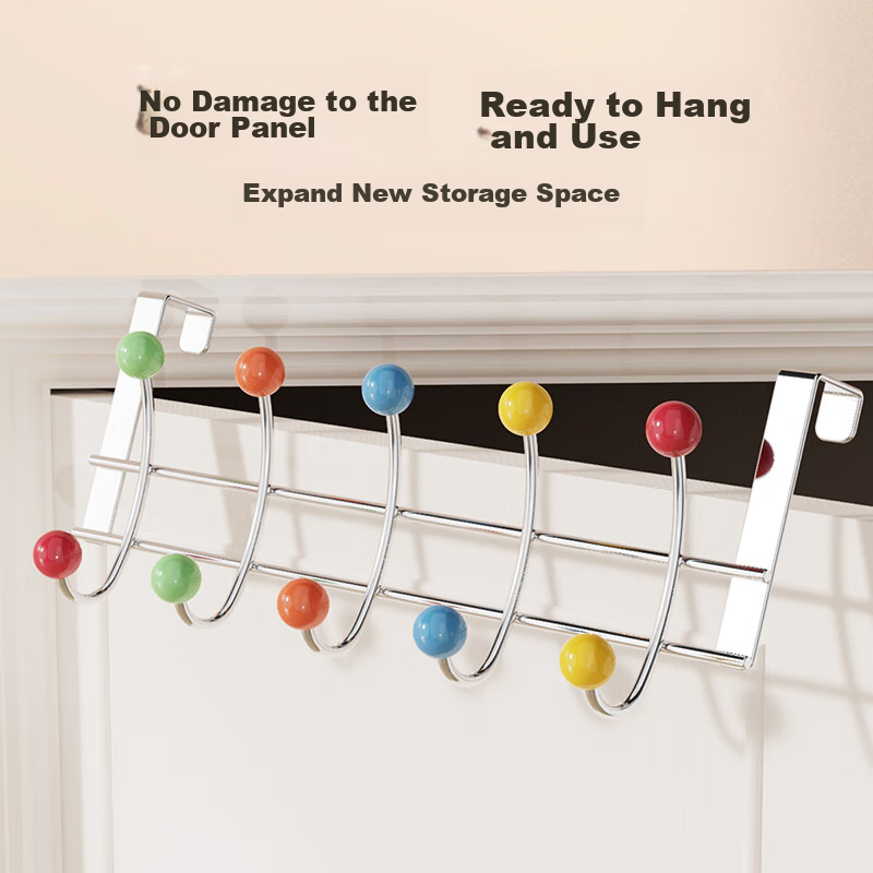 Ourunzhe Door-Back Hook, No Drilling Required, 10 Beads, Bedroom Bathroom Door-Back Style, Bathroom Storage Rack