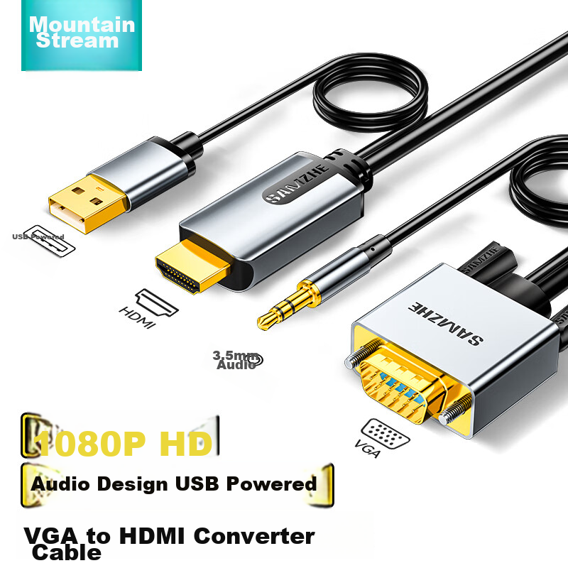 Shanze VGA to HDMI Converter Cable, High-Definition Video Adapter, Laptop to TV Projector Monitor Adapter Cable, Supports Audio And Video Synchronization, 2 Meters