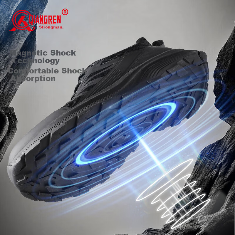 Qiangren Sports Casual Shoes for Men, 3515 Outdoor Running Shoes, Breathable Shock-Absorbing Magnetic Health Shoes, JDZ002, Black, Size 44