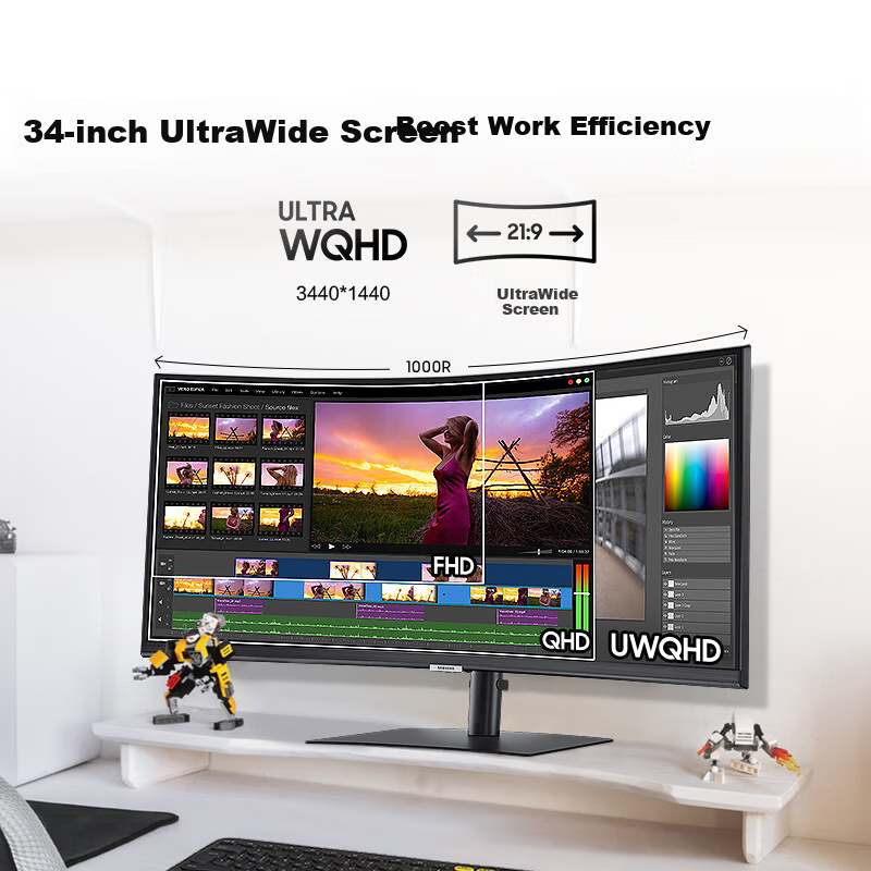 SAMSUNG 34-inch 2K 100Hz 90W USB-C Interface KVM Curved Monitor with Fish Screen HDR Built-in Speakers Office Display LS34C650UACXXF