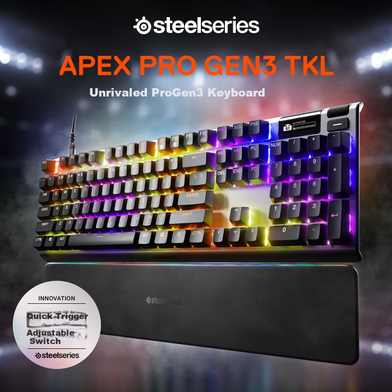 SteelSeries Apex Pro Gen3 Gaming Mechanical Keyboard with Magnetic Switches, Wired Gaming Keyboard, RT Emergency Stop Mechanical Keyboard, FPS/Valorant/CSGO/Dota Keyboard, 104 Keys