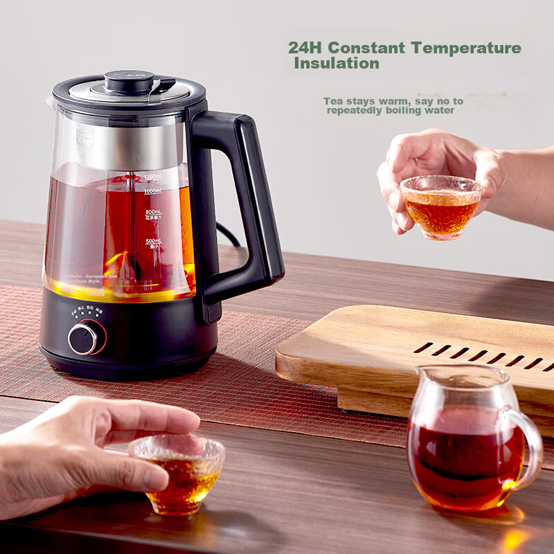 OUMETE Tea Kettle, Tea Maker, Spray Steam Tea Pot, Health Pot, Glass Constant Temperature Insulated Tea Brewing Kettle with Double Mesh Configuration OMT-PC1016A