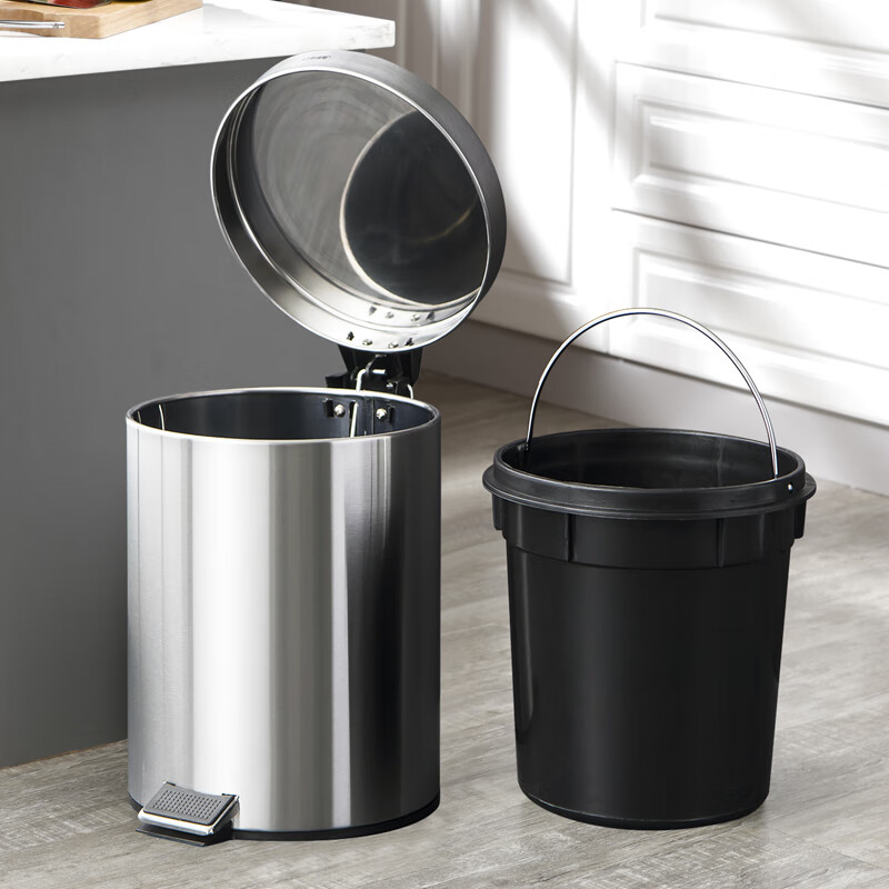 Ouranzhe Pedal Trash Can with Lid, 8L Stainless Steel, for Living Room, Bedroom, Kitchen, Bathroom, Home Use, Double Bin, Slow-Close, Quiet Operation