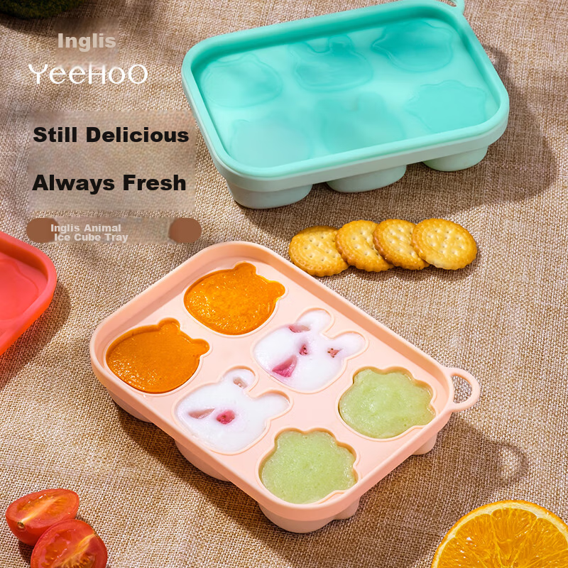 YEEHOO Baby Food Mold Steamed Cake Mold, Steaming Infant Silicone Ice Cube Tray, Sealed Compartment Freezer Box, Light Orange
