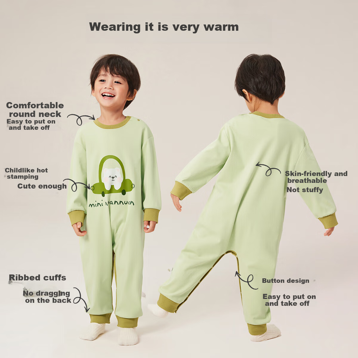 YUZHAOLIN Children's Jumpsuit Spring Baby Cotton Pajamas Children's Jumpsuit Romper Little Bear Food City