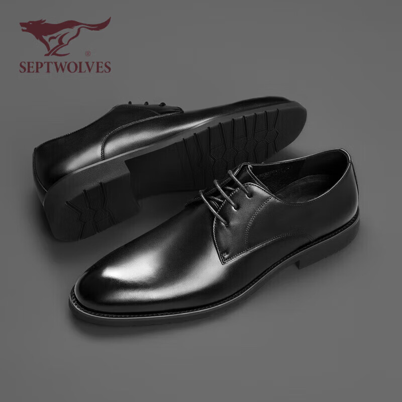 SEPTWOLVES Men's Business Formal Leather Shoes Men's Derby Shoes Lace-up Oxford Shoes 8303038553 Black 41