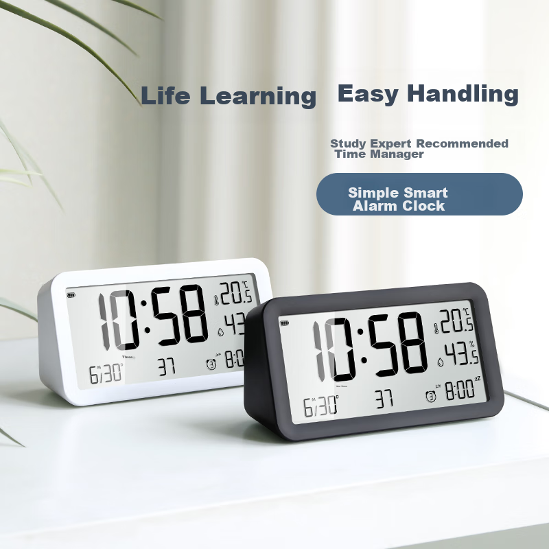 Mashi Alarm Clock, Student Thermometer And Hygrometer, Large Screen, Rechargeable, Electronic, Smart, Night Light, Children's LCD Bedside Clock, Back-To Gift