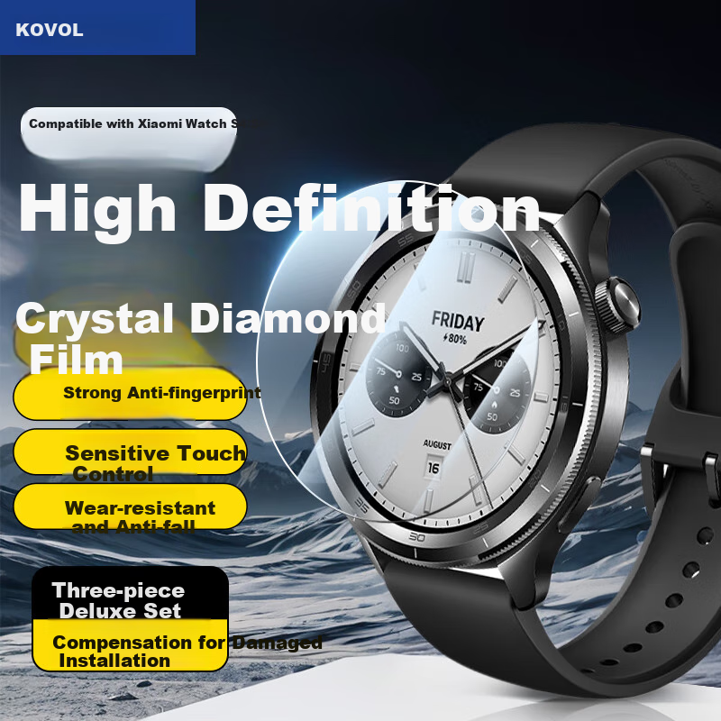 KOVOL [3-Pack] Tempered Glass Screen Protector for Xiaomi Watch S3/S4, HD Anti-Scratch Anti-Fingerprint Protective Film for Xiaomi Watch S3/S4