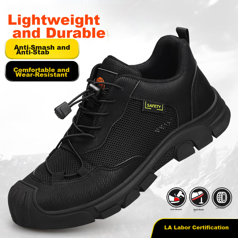 Jingtu Safety Shoes for Men, Steel Toe Cap, Puncture-Resistant, Wear-Resistant, Lightweight, Breathable, Work Safety Functional Shoes 0216BK Size 41